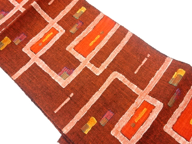 JAPANESE KIMONO / VINTAGE NAGOYA OBI / MAWATA TSUMUGI / WOVEN SHIKISHI PATTERN